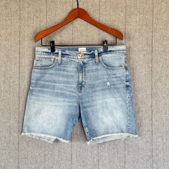 J. Crew Long Denim Med Blue High Rise Slouchy Boho Jean Shorts Size 32 - Picture 1 of 13